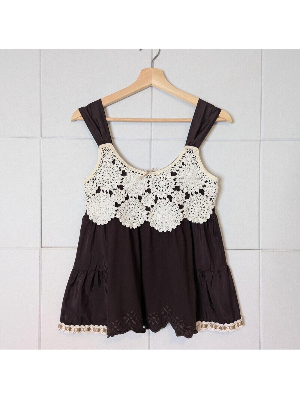 Little Yellow Button crochet cotton & silk tiered swing tank top